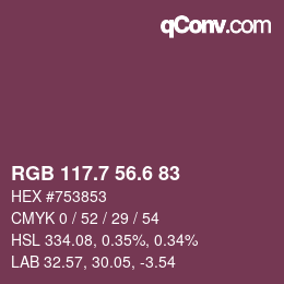 カラーコード: RGB 117.7 56.6 83 | qconv.com