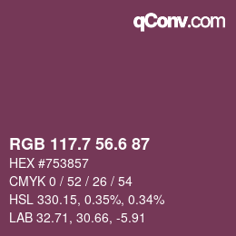 カラーコード: RGB 117.7 56.6 87 | qconv.com