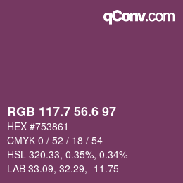 カラーコード: RGB 117.7 56.6 97 | qconv.com
