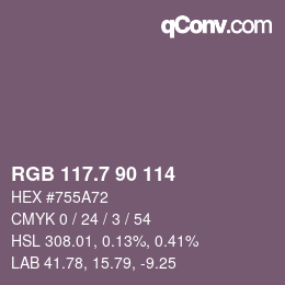 カラーコード: RGB 117.7 90 114 | qconv.com
