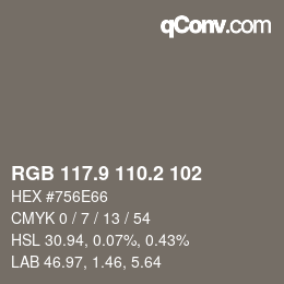Color code: RGB 117.9 110.2 102 | qconv.com