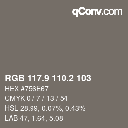 Color code: RGB 117.9 110.2 103 | qconv.com