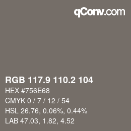 Color code: RGB 117.9 110.2 104 | qconv.com