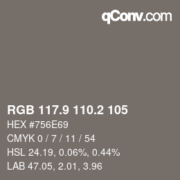Color code: RGB 117.9 110.2 105 | qconv.com