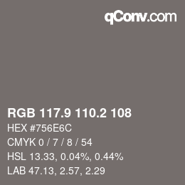 カラーコード: RGB 117.9 110.2 108 | qconv.com