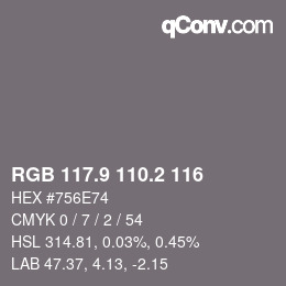 カラーコード: RGB 117.9 110.2 116 | qconv.com