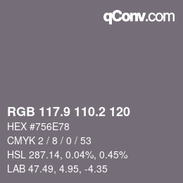Color code: RGB 117.9 110.2 120 | qconv.com