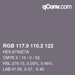 Color code: RGB 117.9 110.2 122 | qconv.com