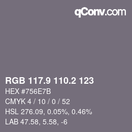 カラーコード: RGB 117.9 110.2 123 | qconv.com