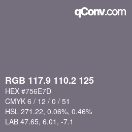 Color code: RGB 117.9 110.2 125 | qconv.com