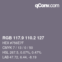 Color code: RGB 117.9 110.2 127 | qconv.com