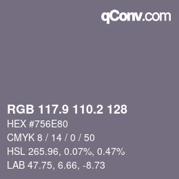 カラーコード: RGB 117.9 110.2 128 | qconv.com