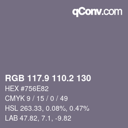 カラーコード: RGB 117.9 110.2 130 | qconv.com
