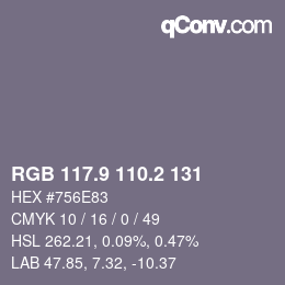 Color code: RGB 117.9 110.2 131 | qconv.com