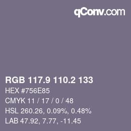 カラーコード: RGB 117.9 110.2 133 | qconv.com