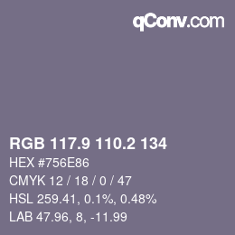 Color code: RGB 117.9 110.2 134 | qconv.com
