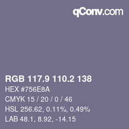 カラーコード: RGB 117.9 110.2 138 | qconv.com