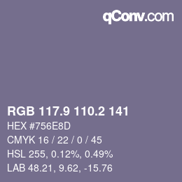 カラーコード: RGB 117.9 110.2 141 | qconv.com