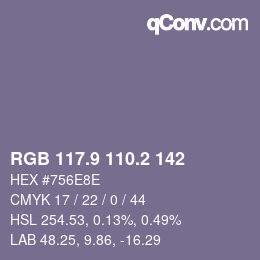 カラーコード: RGB 117.9 110.2 142 | qconv.com
