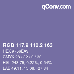 カラーコード: RGB 117.9 110.2 163 | qconv.com