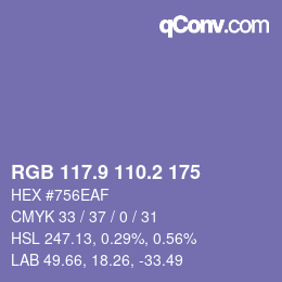 Color code: RGB 117.9 110.2 175 | qconv.com