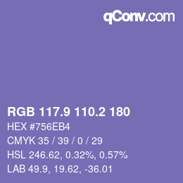 Color code: RGB 117.9 110.2 180 | qconv.com