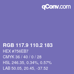 カラーコード: RGB 117.9 110.2 183 | qconv.com