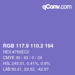 カラーコード: RGB 117.9 110.2 194 | qconv.com
