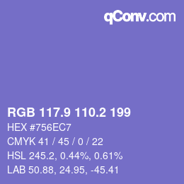 カラーコード: RGB 117.9 110.2 199 | qconv.com
