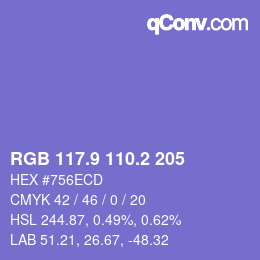 カラーコード: RGB 117.9 110.2 205 | qconv.com