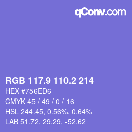 カラーコード: RGB 117.9 110.2 214 | qconv.com