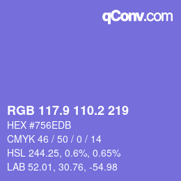 カラーコード: RGB 117.9 110.2 219 | qconv.com