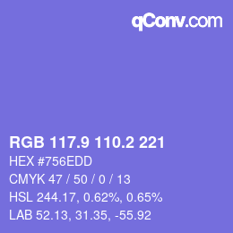 カラーコード: RGB 117.9 110.2 221 | qconv.com