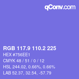 カラーコード: RGB 117.9 110.2 225 | qconv.com