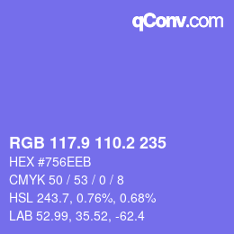 カラーコード: RGB 117.9 110.2 235 | qconv.com