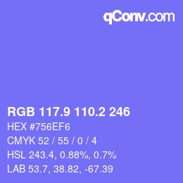 カラーコード: RGB 117.9 110.2 246 | qconv.com