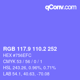 カラーコード: RGB 117.9 110.2 252 | qconv.com