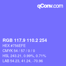 カラーコード: RGB 117.9 110.2 254 | qconv.com