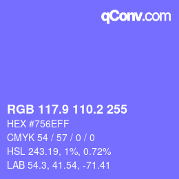 カラーコード: RGB 117.9 110.2 255 | qconv.com