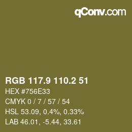 Color code: RGB 117.9 110.2 51 | qconv.com