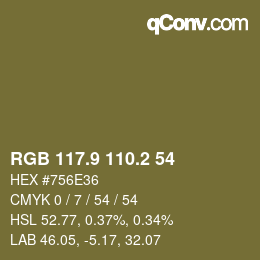 Color code: RGB 117.9 110.2 54 | qconv.com