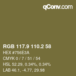 Color code: RGB 117.9 110.2 58 | qconv.com