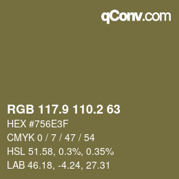 Color code: RGB 117.9 110.2 63 | qconv.com