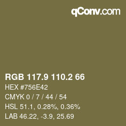 Color code: RGB 117.9 110.2 66 | qconv.com
