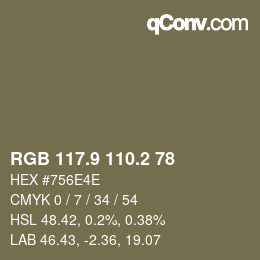 Color code: RGB 117.9 110.2 78 | qconv.com