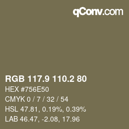 Farbcode: RGB 117.9 110.2 80 | qconv.com