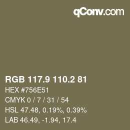Color code: RGB 117.9 110.2 81 | qconv.com