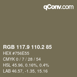 Color code: RGB 117.9 110.2 85 | qconv.com