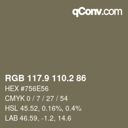 Color code: RGB 117.9 110.2 86 | qconv.com