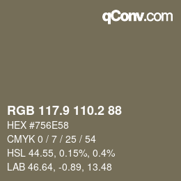 Color code: RGB 117.9 110.2 88 | qconv.com